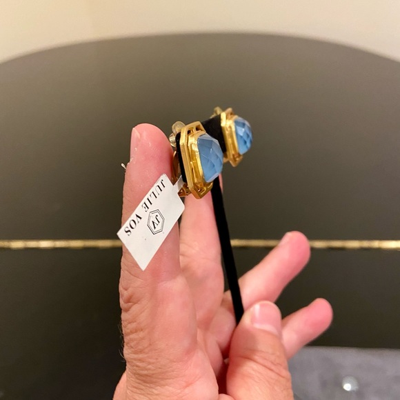 JULIE VOS. NWT Authentic Geneva Chalcedony Blue Clip Statement Earrings. - Picture 10 of 14